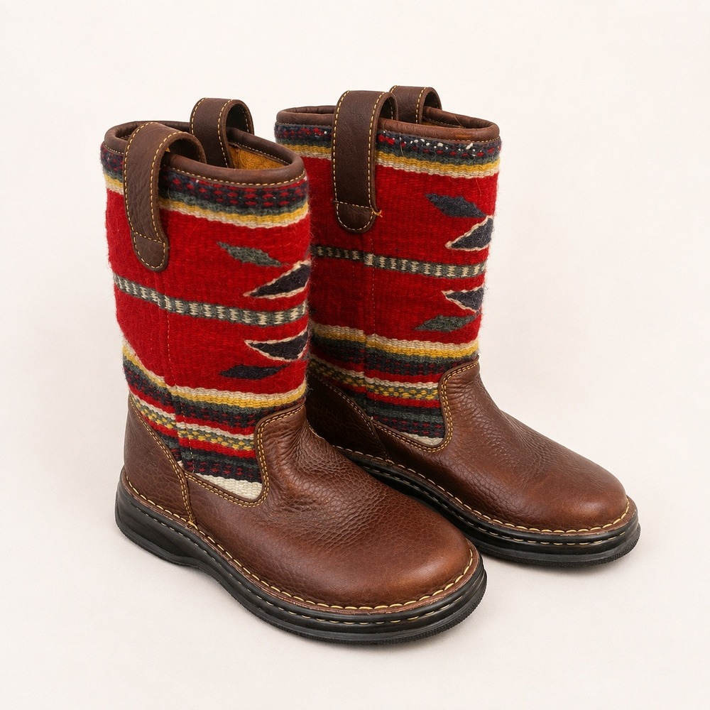 Born Southwestern Boho Leather Wool Boots Womens 6 W-6931 Westerncore Folk